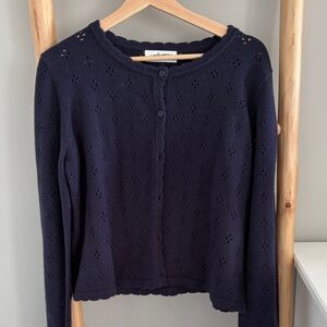 New CJLA Navy Pointelle Scallop Cardigan Sz Medium